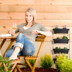 Relaxdays Fioriera Verticale Con 4 Vasi Rialzati Per Piante, HLP: 126 X 51 X 21 Cm, Giardino, Balcone E Terrazza, Grigio -Vendite VIDAXL 58320438 3