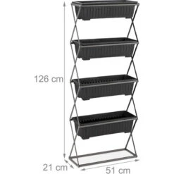 Relaxdays Fioriera Verticale Con 4 Vasi Rialzati Per Piante, HLP: 126 X 51 X 21 Cm, Giardino, Balcone E Terrazza, Grigio -Vendite VIDAXL 58320438 4