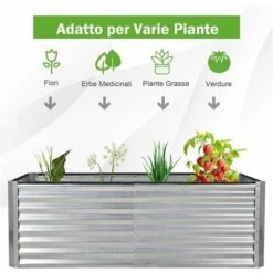 COSTWAY Fioriera Rettangolare In Metallica Da Esterno, Adatto A Coltivare Verdure, Fiori E Erbe Aromatiche, Ideale Per Giardino, Balcone E Cortile, 178,5 X 88,5 X 60 Cm, Argento -Vendite VIDAXL 59289415 3