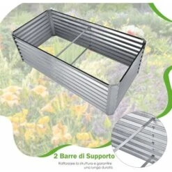 COSTWAY Fioriera Rettangolare In Metallica Da Esterno, Adatto A Coltivare Verdure, Fiori E Erbe Aromatiche, Ideale Per Giardino, Balcone E Cortile, 178,5 X 88,5 X 60 Cm, Argento -Vendite VIDAXL 59289415 4