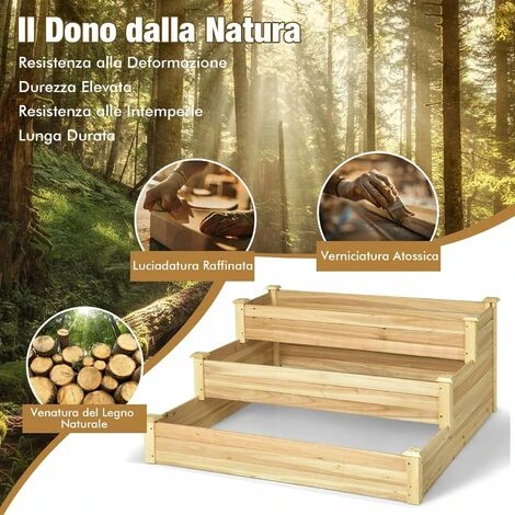 COSTWAY Fioriera Da Giardino A 3 Livelli, Fioriera In Legno Per La Coltivazione Di Ortaggi, Fiori, Erbe E Frutta, Ideale Per Giardino, Cortile E Balcone, 121 X 121 X 56 Cm 3 COSTWAY Fioriera Da Giardino A 3 Livelli, Fioriera In Legno Per La Coltivazione Di Ortaggi, Fiori, Erbe E Frutta, Ideale Per Giardino, Cortile E Balcone, 121 X 121 X 56 Cm - immagine 3