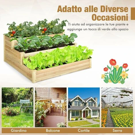 COSTWAY Fioriera Da Giardino A 3 Livelli, Fioriera In Legno Per La Coltivazione Di Ortaggi, Fiori, Erbe E Frutta, Ideale Per Giardino, Cortile E Balcone, 121 X 121 X 56 Cm 5 COSTWAY Fioriera Da Giardino A 3 Livelli, Fioriera In Legno Per La Coltivazione Di Ortaggi, Fiori, Erbe E Frutta, Ideale Per Giardino, Cortile E Balcone, 121 X 121 X 56 Cm - immagine 5