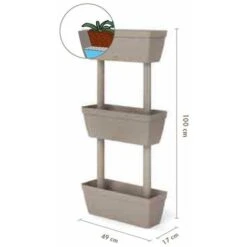 Fioriera Verticale Componibile 3 Vasi Kit Vasi Orto 49x16,1xH100cm Tortora Fiori -Vendite VIDAXL 6568683 2