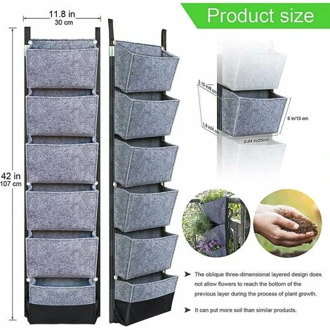 GroupM IT Sacca Da Parete In Feltro Grigio Per Fiori, Erbe Aromatiche, Piante Grasse E Fragole 2 GroupM IT Sacca Da Parete In Feltro Grigio Per Fiori, Erbe Aromatiche, Piante Grasse E Fragole - immagine 2