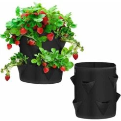 2 Sacchetti Per Piantare Fragole, Sacchi Per Piante In Tessuto Non Tessuto, Sacchi Per Piante Da 30 Litri Con 8 Tasche Laterali E 2 Manici, Per Fragole, Verdure, Fiori, Patate, Giardino