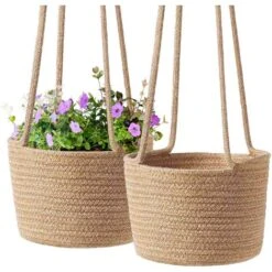 2pcs Macramè Vaso Appeso, Cesto Di Fiori Macramè Corda Di Cotone Cesto Appeso Vaso Di Fiori Appendini Per Piante Portavasi Per Piante Decorazione Per Vaso Di Fiori Fatto A Mano