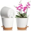 ZOLGINAH 3 Vasi Da Fiori In Plastica Da 20 Cm Bianchi Autoirriganti Con Piattino Con Sistema Di Irrigazione Vaso Da Fiori Pigro Adatto Per Giardino Interno Ed Esterno Balcone