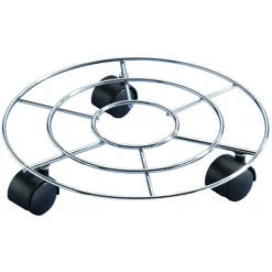 Portavaso Con Ruote Tondo In Filo Acciaio Cm.30 - Cm 30 - ø Filo Mm 6 - Portata Kg 50