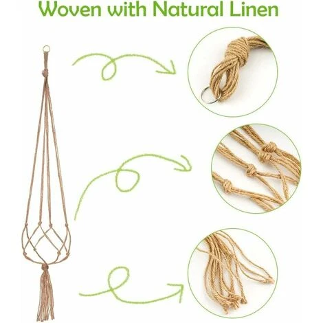 MINKUROW 4 Confezioni Appendiabiti Per Piante Macrame, Vaso Appeso Per Piante, Per Appendere Appendini Per Piante In Vaso Di Fiori Appendini Per Appendere Casa Balcone, 4 Gambe In Corda, 105 Cm 2 MINKUROW 4 Confezioni Appendiabiti Per Piante Macrame, Vaso Appeso Per Piante, Per Appendere Appendini Per Piante In Vaso Di Fiori Appendini Per Appendere Casa Balcone, 4 Gambe In Corda, 105 Cm - immagine 2