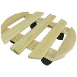 Sottovaso Con Ruote Rotondo 35 Cm Legno Europeo Impregnato Giardino Balcone STI