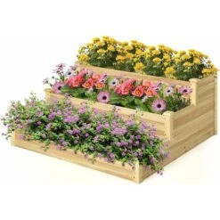 GOPLUS Fioriera Rialzata In Legno A 3 Livelli, Fioriera Da Esterno Senza Fondo Per Giardino, Cortile, Serra, Kit Per La Coltivazione Di Verdure, Fiori, Erbe E Frutta