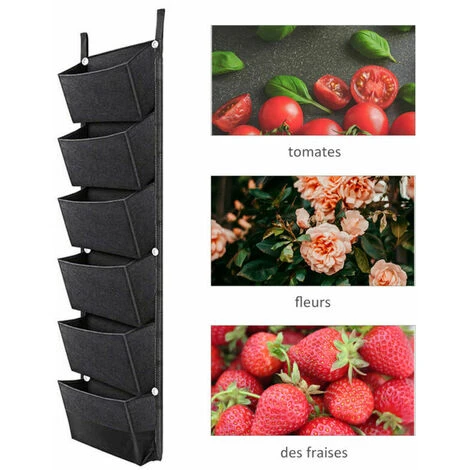 GTA Borse Per Fioriere Sospese Con 6 Tasche Vasi Da Fiori Per Giardinaggio Verticale Fioriera Borse Per Fioriere Sospese A Parete 42 X 12 Pollici, Nero - Nero 2 GTA Borse Per Fioriere Sospese Con 6 Tasche Vasi Da Fiori Per Giardinaggio Verticale Fioriera Borse Per Fioriere Sospese A Parete 42 X 12 Pollici, Nero - Nero - immagine 2