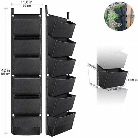 GTA Borse Per Fioriere Sospese Con 6 Tasche Vasi Da Fiori Per Giardinaggio Verticale Fioriera Borse Per Fioriere Sospese A Parete 42 X 12 Pollici, Nero - Nero 3 GTA Borse Per Fioriere Sospese Con 6 Tasche Vasi Da Fiori Per Giardinaggio Verticale Fioriera Borse Per Fioriere Sospese A Parete 42 X 12 Pollici, Nero - Nero - immagine 3
