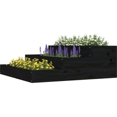 Fioriera Nera 78x78x27 Cm In Legno Massello Di Pino VidaXL 4 Fioriera Nera 78x78x27 Cm In Legno Massello Di Pino VidaXL - immagine 4