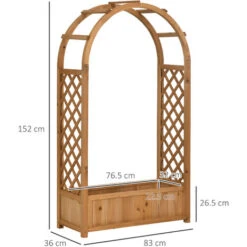 Outsunny Fioriera Da Esterno A Fondo Cavo In Abete Marrone Con Arco Decorativo E Grate Per Rampicanti, 83x36x152 Cm -Vendite VIDAXL 87945803 3