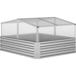 Outsunny Fioriera In Metallo Rialzata Con Copertura In PC Per Uso Esterno In Giardino E Balcone, 126x107x57.5/67.5 Cm