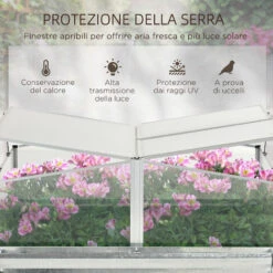 Outsunny Fioriera In Metallo Rialzata Con Copertura In PC Per Uso Esterno In Giardino E Balcone, 126x107x57.5/67.5 Cm -Vendite VIDAXL 87954233 5