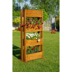 Onlywood Orto Verticale In Legno Verniciato Noce 55 X 40 X 125 H. Cm - Con Vasi In Plastica