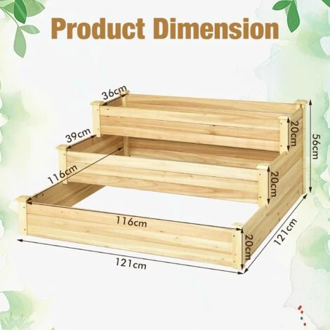 RELAX4LIFE Letto Da Giardino Rialzato A 3 Livelli, Cassetta Di Legno Per Fioriere Rialzate, Letto Di Piantagione In Legno Di Abete Per Esterni Per Coltivare Ortaggi, Fiori, Piante, Erbe 3 RELAX4LIFE Letto Da Giardino Rialzato A 3 Livelli, Cassetta Di Legno Per Fioriere Rialzate, Letto Di Piantagione In Legno Di Abete Per Esterni Per Coltivare Ortaggi, Fiori, Piante, Erbe - immagine 3