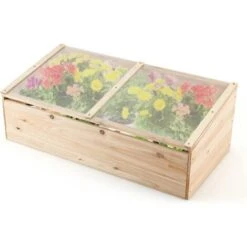 RELAX4LIFE Letto Rialzato In Legno, Serra In Legno Di Abete Con Copertura In PVC Trasparente, Struttura Fredda Con Copertura Superiore A Cerniera, Letto Di Protezione Delle Piante Per Il Giardino