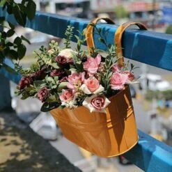 LITZEE Vaso Da Fiori Vasi Da Fiori Sospesi In Metallo, Gancio Staccabile, Fioriera Da Balcone O Da Giardino 27x 21 X 14,5 Cm Giallo -Vendite VIDAXL 90638864 2