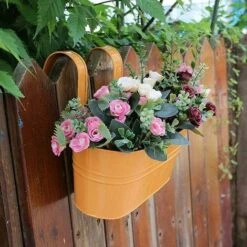 LITZEE Vaso Da Fiori Vasi Da Fiori Sospesi In Metallo, Gancio Staccabile, Fioriera Da Balcone O Da Giardino 27x 21 X 14,5 Cm Giallo -Vendite VIDAXL 90638864 3