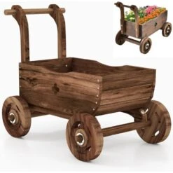 RELAX4LIFE Fioriera Da Esterno A Forma Di Carrello, Carriola Porta Fiori In Legno, Decorazione Vintage Per Giardino, Aiuola Da Interno Ed Esterno (Modello 4)