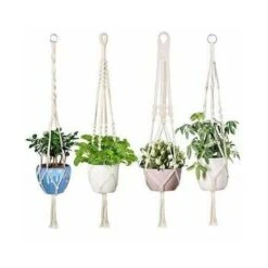 4er Macrame Cesto Appeso, Corda Di Cotone Cesto Appeso Vaso Di Fiori Robusto Porta Piante Macrame Cesto Appeso 4 Piedi 41 Pollici Appendiabiti Intrecciato A Mano Per Balcone Decorazione Giardino