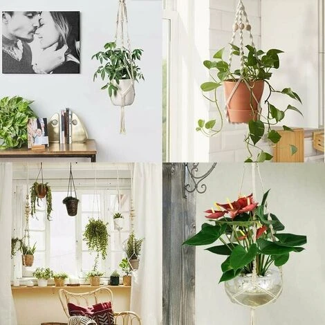 4er Macrame Cesto Appeso, Corda Di Cotone Cesto Appeso Vaso Di Fiori Robusto Porta Piante Macrame Cesto Appeso 4 Piedi 41 Pollici Appendiabiti Intrecciato A Mano Per Balcone Decorazione Giardino 5 4er Macrame Cesto Appeso, Corda Di Cotone Cesto Appeso Vaso Di Fiori Robusto Porta Piante Macrame Cesto Appeso 4 Piedi 41 Pollici Appendiabiti Intrecciato A Mano Per Balcone Decorazione Giardino - immagine 5