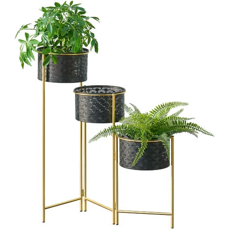 Nova Set Da 3 Portapiante Neri Da Interni E Struttura Pieghevole Pieghevole Oro 2 Nova Set Da 3 Portapiante Neri Da Interni E Struttura Pieghevole Pieghevole Oro - immagine 2