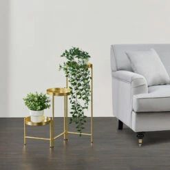 Nova Set Da 3 Sottovasi Per Piante Da Interni Con Telaio A Scala Color Oro