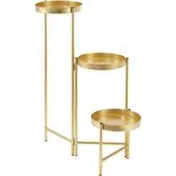 Nova Set Da 3 Sottovasi Per Piante Da Interni Con Telaio A Scala Color Oro -Vendite VIDAXL 94577579 4