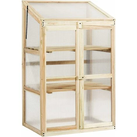 GIANTEX Serra Da Balcone In Legno Di Abete, Piccola Serra Per Piante, Mini Serra In Policarbonato Trasparente, Giardino E Terrazzo, Con Luce Adeguata, Naturale (60 X 45 X 100 Cm) 5 GIANTEX Serra Da Balcone In Legno Di Abete, Piccola Serra Per Piante, Mini Serra In Policarbonato Trasparente, Giardino E Terrazzo, Con Luce Adeguata, Naturale (60 X 45 X 100 Cm) - immagine 5