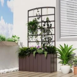 RELAX4LIFE Fioriera Da Esterno Con Traliccio, Aiuola Rialzata Di Metallo Con Grigliato, Porta Vasi Di Fiori E Rampicanti Per Giardino/Balcone/Terrazza (Modello 8)