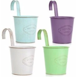 Piccolo Vaso Da Fiori Colorato Da Appendere Con Gancio Staccabile, Fioriera Da Balcone In Metallo, Vaso Da Appendere Vintage Per La Decorazione Di Balconi Da Parete Per Esterni E Interni (4 Pezzi)