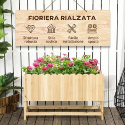 Outsunny Fioriera Da Esterno Verticale In Legno Con Foro Di Drenaggio E Rivestimento Interno, 86x30x50 Cm -Vendite VIDAXL 96084985 4