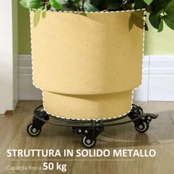 Outsunny Carrello Sottovaso Con Ruote Ø30cm In Metallo Con Ruote Girevoli E Freno, Nero -Vendite VIDAXL 96085141 5