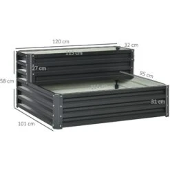 Outsunny Letto Per Orto Rialzato A 2 Livelli In Acciaio Con Fondo Aperto, 120x101x58cm, Grigio Scuro -Vendite VIDAXL 96925609 3