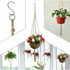 3 Pz Sospensione Pianta Grucce Di Iuta Per Vaso Di Fiori Macramè Pianta Porte Con Portachiavi Per Decorazione D'Interni -Vendite VIDAXL 97678911 4