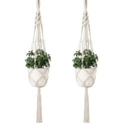 Vasi Sospesi Appendini Per Piante Corda Di Cotone Vasi Sospesi A Quattro Zampe Decorazione Porta Per Piante Interni Esterni Stile Boemo Fiori Intrecciati A Mano (2 Pezzi)