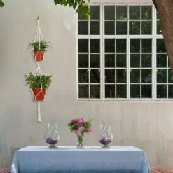 Appendiabiti Doppio Per Piante In Macramè Per Interni Ed Esterni, Vaso Da Fiori A 2 Livelli, Cesto Per Fioriere Da Appendere, Corda In Cotone, 4 Gambe, 47 Pollici (tipo A) -Vendite VIDAXL 98590796 5