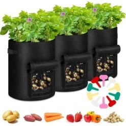 Sacchetti Per Piantare Patate 3 Pezzi Sacchetti Per Piantare In Giardino Borsa In Tessuto Non Tessuto Da 7 Galloni Borsa Per Piantare Piante, Sacchetti Per Piante Per Patate, Pomodori, Fragole, Verdur